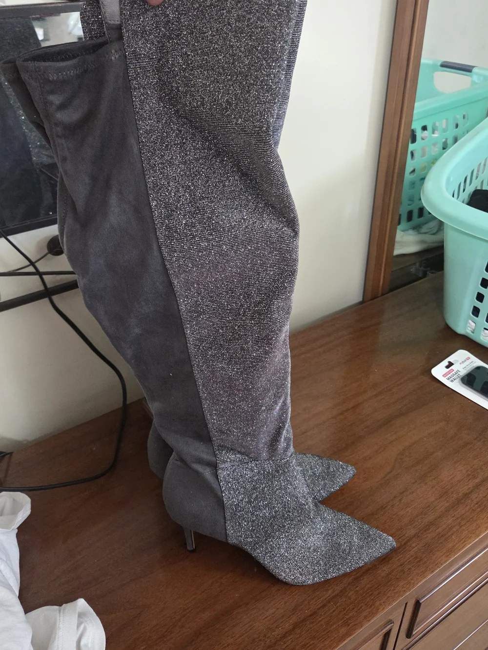 Jessica Simpson Gray Sparkle Over-the-Knee Boots